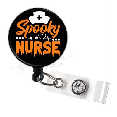 Spooky Halloween Nurse Retractable Badge Holder, CNA Badge Reel, Nursing Assistant Badge Reel, Nurse Badge Holder - GG6249 - image1